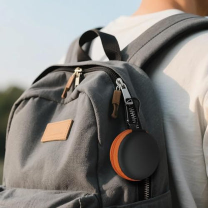 1 Pack Round Earbud Case Storage Bag with Carabiner, Orange | Travel kit, EVA earbud case, For Wired/Wireless Earphones, chargers, Tech pouch