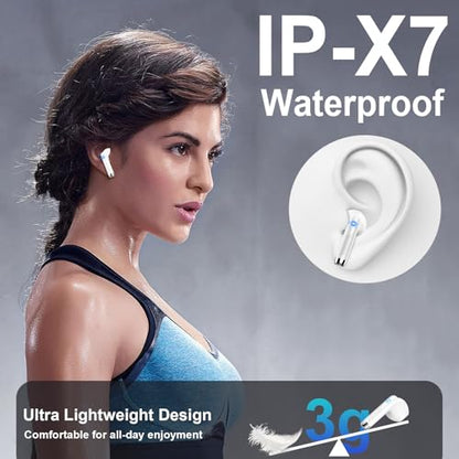 Wireless Earbuds, Bluetooth Headphones, Stereo Bass Ear Buds with ENC Noise Cancelling Mics,42H Bluetooth Earbuds with LED Display Charging Case, IP7 Waterproof Earphones for Android iOS/Glass white - color: Glass white