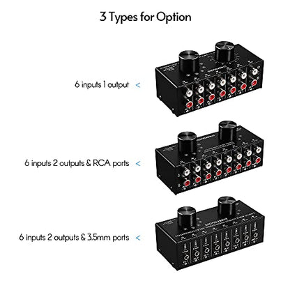 6-In-1-Out Audio Switcher Audio Signal Selector Box Splitter Distributor with Control RCA Jacks