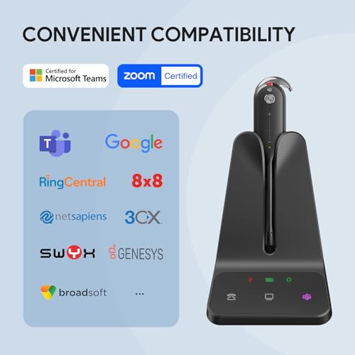 Yealink WH63 E2 Wireless DECT Headset, Single Ear Office Headset for Work | Teams Certified,Convertible 3 Wearing Styles,Connects to Desk Phone & Computer, Noise Canceling Mic, 607Ft Wireless Range - color: Teams