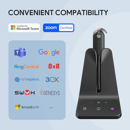 Yealink WH63 E2 Wireless DECT Headset, Single Ear Office Headset for Work | Teams Certified,Convertible 3 Wearing Styles,Connects to Desk Phone & Computer, Noise Canceling Mic, 607Ft Wireless Range - color: Teams