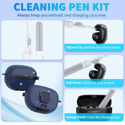 for Bose Ultra Open Earbuds Case with Secure Lock & Phone Stand, Soft TPU Shockproof Protective Clear Case for Bose Open Ear Earbuds Accessories with Cleaning Pen & Keychain (Dark Blue) - color: Dark Blue