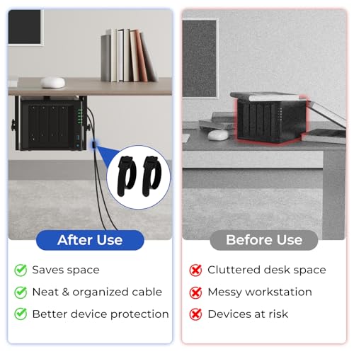 Metal Under Desk Mount for NAS Adjustable Mounting Bracket for Desktop NAS 1/2/4 Bay Network Attached Storage Under Desk Holder for NAS/Small PC/SFF Desktop Tower/CPU/UPS and More with Cable Ties
