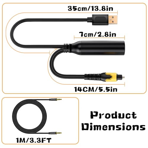 192KHz DAC Optical to 3.5mm Converter,Optical Audio Cable to AUX Cable Adapter,Digital to Analog Audio Converter for HDTV DVD Set-top Boxes (Unidirectional from O-ptical to A UX Only) Aux Cable - 3FT - size: 3FT