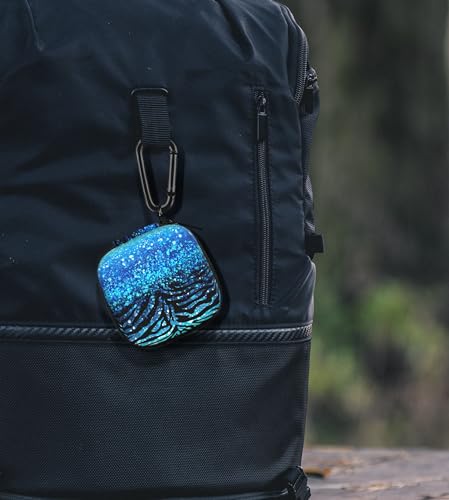 WIRESTER Portable Wireless Headphone Case, Earphone Storage Bag Carrying Case, Earbud Holder with Black Carabiner Compatible with Airpods - Blue Glitter Sparkle with Black Blue Glitter Zebra - color: Blue Glitter Sparkle With Black Blue Glitter Zebra