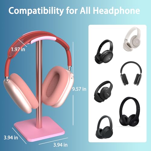 Headphone Stand - Headset Stand with Aluminum Hanger (Pink) | Headphone Holder for AirPods Max, Sony, Bose, Beats and More - color: Pink