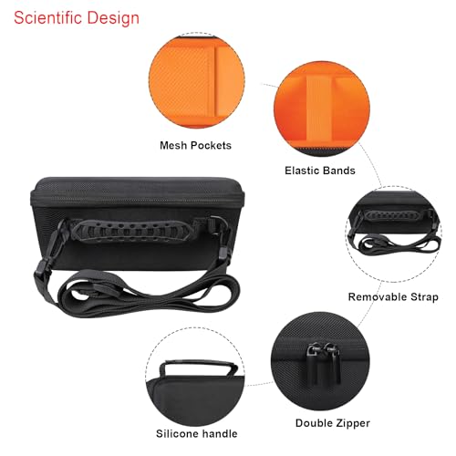 GPS Speaker Hard Carrying Case for Bushnell Golf Wingman View Golf Speaker | Bushnell Wingman GPS Golf Speaker Travel Protective Bag Storage Holder, Extra Mesh Pocket Fits Charging Cable Remote, Black+ - color: Black+inside Orange