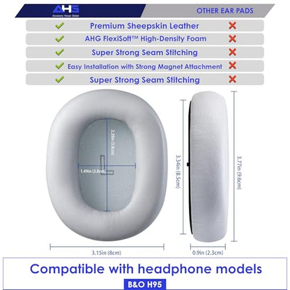 AHG Accessory House Global Upgraded Replacement Beoplay h95 Ear Pads Cushions Compatible with Bang & Olufsen Beoplay H95 Headphones (Gray). Sheepskin Leather/High-Density Foam/Strong Magnet - color: Gray