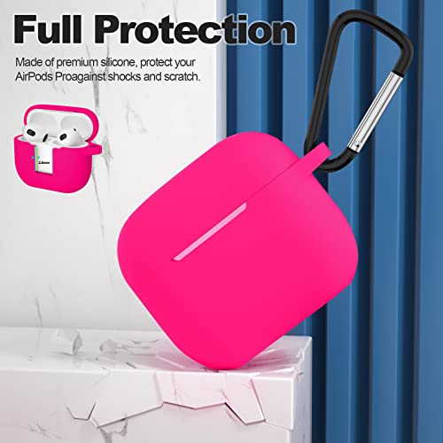 Compatible with AirPods 3 Case, Protective Silicone Cover for AirPods 3rd Generation Case 2021, Wireless Charging - Hot Pink - color: C-Hot Pink