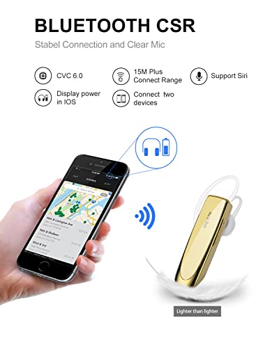 New Bee Bluetooth Earpiece V5.0 Wireless Handsfree Headset with Microphone 24 Hrs Driving Headset 60 Days Standby Time for iPhone Android Samsung Laptop Trucker Driver (Gold) - color: Gold
