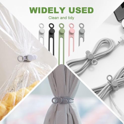 Silicone Cable Ties Reusable, Data Cable Organizer & Cord Management Straps, Elastic Cable Wrap for Wires, Charger, Earphones, USB Cables, Cable Management Organizer for Home Office Desk (24)