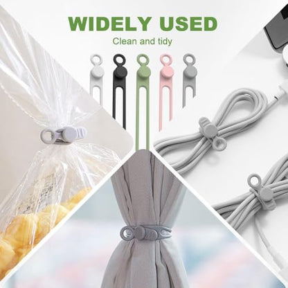 Silicone Cable Ties Reusable, Data Cable Organizer & Cord Management Straps, Elastic Cable Wrap for Wires, Charger, Earphones, USB Cables, Cable Management Organizer for Home Office Desk (24)