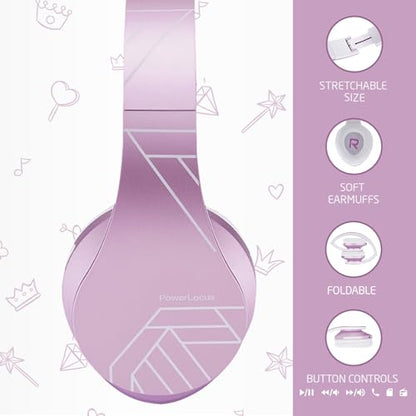 PowerLocus Kids Headphones Over-Ear, Bluetooth Wireless Headphones for Kids,with Microphone, Safe 85DB Volume Limited, Foldable with Carry Case, Audio Cable, Micro SD mode for Online Classes,PC,Phones - color: Purple