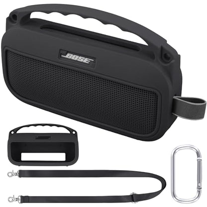 co2CREA Soft Silicone Case for Bose SoundLink Flex 2nd Gen, Black | Skin-Friendly Handle, Adjustable Shoulder Strap, Crossbody Carrying, Aluminum Carabiner, Lightweight - color: Black Case