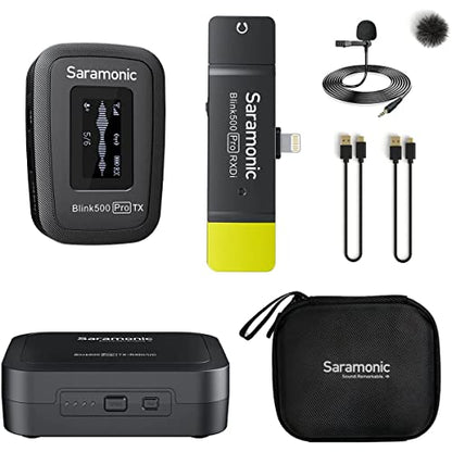 Saramonic Advanced 2.4GHz Wireless Clip-On Microphone System with Lavalier & Dual-Channel Lightning Receiver for Apple iPhone & iPad (BLINK500PROB3)