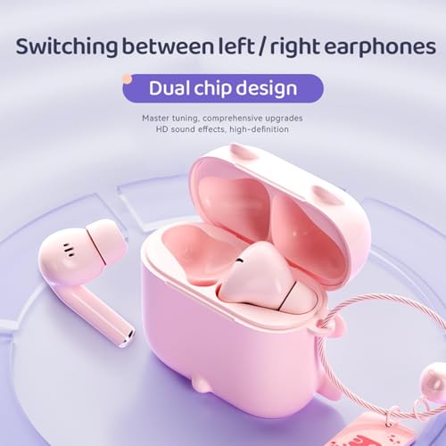 Xmenha True Wireless Purple Cute Earbuds Bluetooth Kawaii Headphones for Girls - Small Mini Tiny Ear Buds for Kids with Noise Cancelling - color: Purple