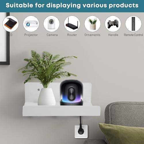 Floating Wall Shelves Set of 2, 12-Inch Solid Wood Shelves with Cable Holes, Small Display Shelf for Router, Webcam, Smart Speaker, Camera – White - color: White, size: 12 Inch-2 Pcs