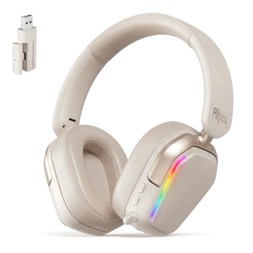 RK Royal Kludge HG101 Wireless Gaming Headset, 7.1 Surround Sound, Stereo Wired Headphones with Retractable Mic, Bluetooth5.3, RGB, Memory Foam Ear Pads, Works with PC, PS4, PS5, Switch, Platinum Grey - color: Platinum Grey