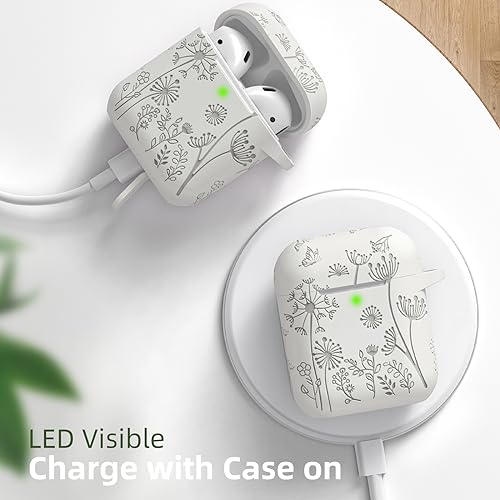 Lerobo for AirPod Case 2nd/1st Generation with Keychain | Flower Engraved Soft Silicone Cover for AirPods 2 Case, Wireless Charging, Shockproof, One-piece Design, Starlight - color: Starlight