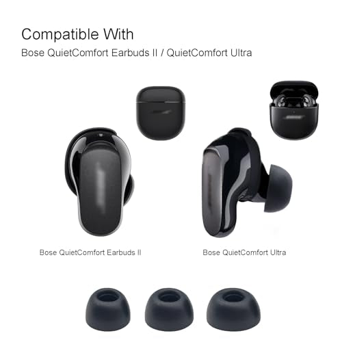 Klowcok Foam Eartips for Bose QuietComfort Ultra/Earbuds II/Bundle, Medium | Earbuds Tips Replacement, Comfort Fit, 3 Pairs, Black - size: Medium