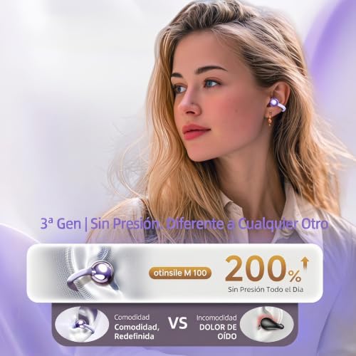 M100 Clip On Earbuds with Touchscreen Case , Open Ear Wireless Headphones for Glasses & Small Ears ,50H Total Battery, Bluetooth 6.0, IPX7 Waterproof,Ultra-Light 4g for Running & Workouts,purple - color: Purple