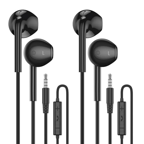 Wired Earbuds with Microphone,Wired Earphones in Ear Headphones HiFi Stereo | 3.5mm Jack in Ear Headphones with Microphone iPhone/Samsung/Android/MP3/MP4/Computer/Laptop,for school,office,gaming,travel - color: Black, size: 2 pack