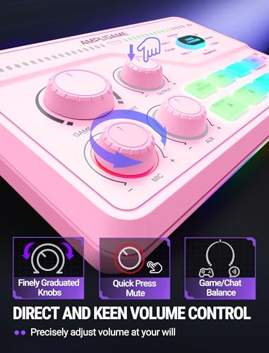 FIFINE SC8P USB Audio Mixer for Game Chat with 7.1ch Surround sound | For PC,RGB,Headphone Preamp,Mute Button,Volume Control,Optical Input,48V Phantom Power,3 EQ Modes,Game Chat Balacnce Pink