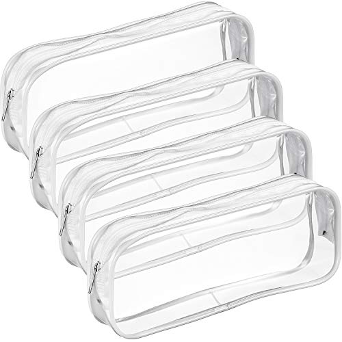 Tatuo 4 Pieces Clear PVC Bags Big Capacity Zipper Pencil Pouch Case Travel Luggage Makeup Cosmetic Bag (White) - color: White