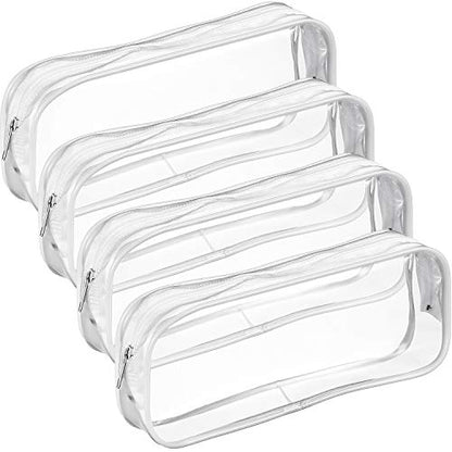 Tatuo 4 Pieces Clear PVC Bags Big Capacity Zipper Pencil Pouch Case Travel Luggage Makeup Cosmetic Bag (White) - color: White
