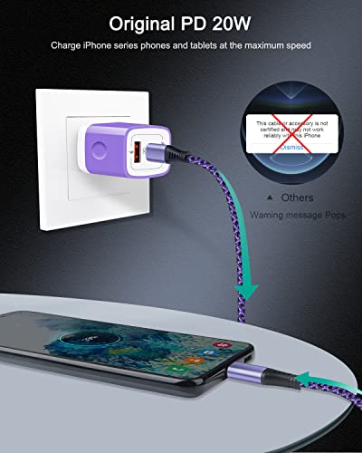 USB C Wall Charger, 20W PD + QC3.0 USBC Charger Block Super Fast Power Adapter - color: Purple