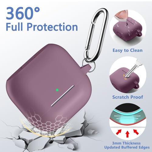 for Airpods 4th Generation Case Cover(2024),Soft Silicone Full Protective Case for AirPods 4 Case with Keychain & Cleaner Kit,Compatible with Apple Airpods 4 for Women,Men（Smokepurple） - color: Smokepurple