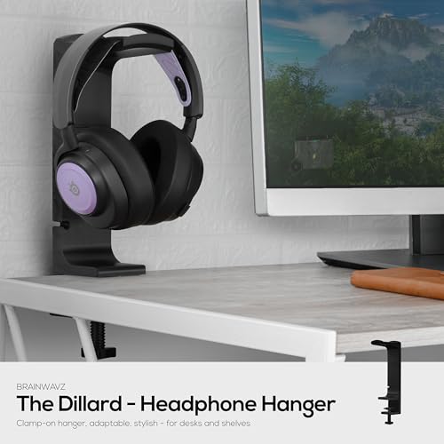 BRAINWAVZ The Dillard - Side Desk Headphone Stand, Suitable for All Headsets, Clamps to Table, Save Space & Store Your Headphones Safely