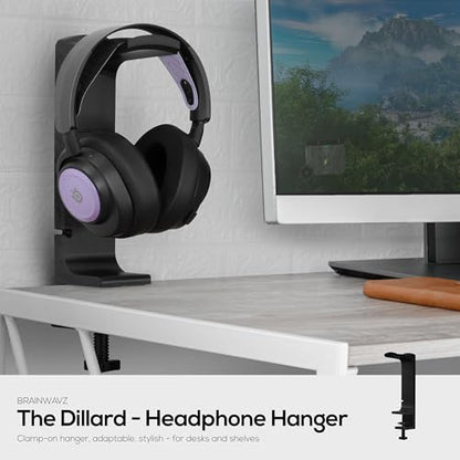 BRAINWAVZ The Dillard - Side Desk Headphone Stand, Suitable for All Headsets, Clamps to Table, Save Space & Store Your Headphones Safely