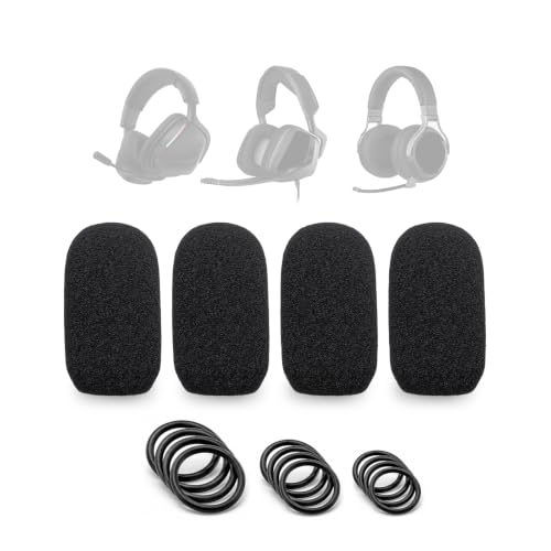 CORSAIR VOID RGB ELITE, HS35, HS70, Void v2, Virtuoso RGB, Virtuoso MAX 게이밍 헤드셋과 호환되는 마이크 폼 커버 4팩 + 3가지 사이즈의 O링 12개 - 마이크 윈드스크린 팝 필터