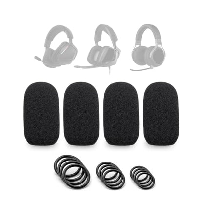 CORSAIR VOID RGB ELITE, HS35, HS70, Void v2, Virtuoso RGB, Virtuoso MAX 게이밍 헤드셋과 호환되는 마이크 폼 커버 4팩 + 3가지 사이즈의 O링 12개 - 마이크 윈드스크린 팝 필터