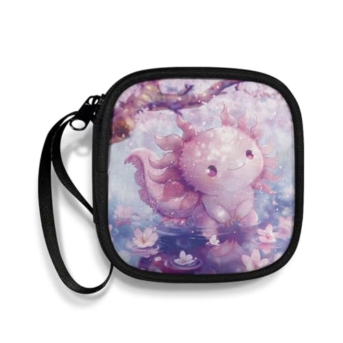 Headphones Carrying Case, Cherry Blossom Axolotl Protective Shell Travel Bag for Cable, Charger Storage for Earphone, Earbud, Earpieces - color: Cherry Blossom Axolotl
