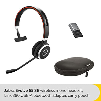 Jabra Evolve 65 SE Mono Wireless Headset - Bluetooth Headset with Noise-Cancelling Mic and Long-Lasting Battery — Unified Communications Certified for Zoom, Unify and Other Leading Platforms - Black - size: UC, style: Mono