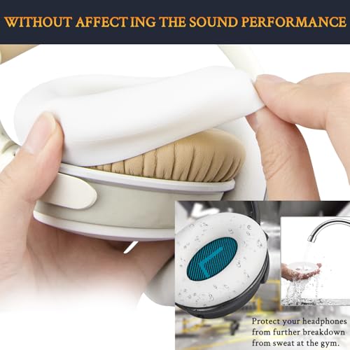 SOULWIT Replacement Kit for Bose QuietComfort 25 (QC25), Earpads Cushions + Headband + Silicone Sweat Cover - Beige - color: White&Beige