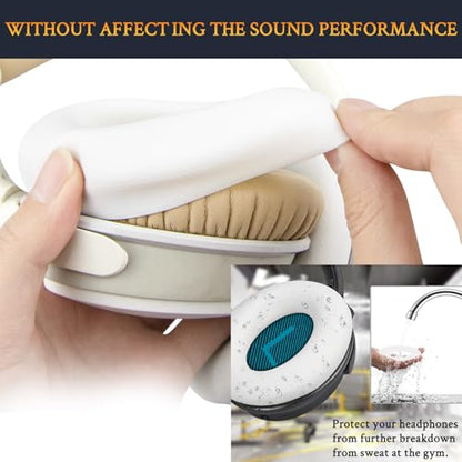 SOULWIT Replacement Kit for Bose QuietComfort 25 (QC25), Earpads Cushions + Headband + Silicone Sweat Cover - Beige - color: White&Beige