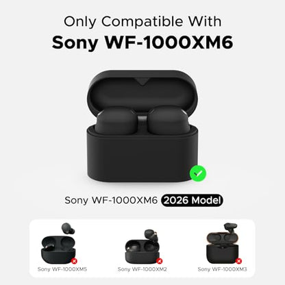 Soft Silicone Case for Sony WF-1000XM6 with Keychain&Cleaning Pen kit,Anti-Scratch Shockproof Protective Case Cover for Sony WF-1000XM6 Wireless Earbuds Charging Case (Black) - color: Black