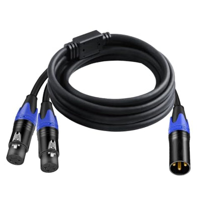 (10 ft-1Pack) 1 Male to 2 Female XLR Y Splitter Micrphone Cable, 3pin Male to Dual Female Y-Splitter Balanced Mic Audio Cables for Stereo Mic to L & R Audio Track - size: 10 ft-1Pack