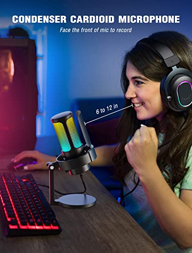 FIFINE PC Microphone USB Headset, Gaming Streaming Bundle for Laptop, Desktop, PS4, PS5, Condenser Mic with RGB Control, Headphone Jack, Headset with 7.1 Surround Sound (A8+H6)