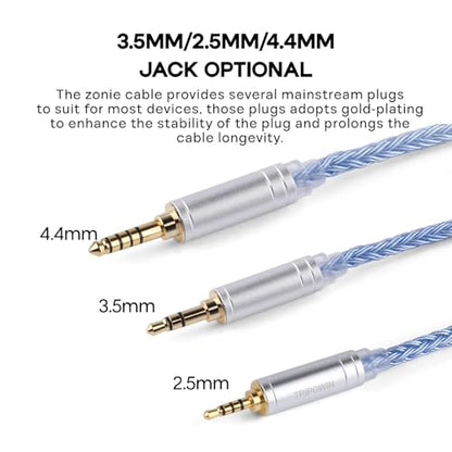 Linsoul Tripowin Zonie 16 Core SilverPlated IEM Cable, Recessed 2pin, 3.5mm - color: Blue