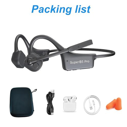 Open Ear Bone Conduction Headphones with mic - Bluetooth Headset Waterproof Bone Conducting Earphones, Headphones Wireless Earbuds Set, with QCC Chip, CVC8.0 Noise-canceling - color: Black Set