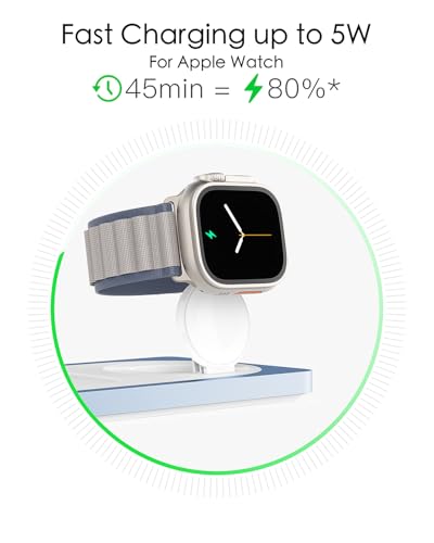 3 in 1 Wireless Charging Station for Apple Devices with MagSafe | For iPhone 17/Air/16/15/14/13/12, AirPods & Apple Watch, Foldable Portable Aluminum Charging Stand, Adapter Included - color: Blue