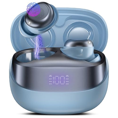 Sleep Earbuds Bluetooth 5.4 in Ear Light-Weight Headphones, Mini Sleep Headphones Small Design for Side Sleepers, 47H Playtime with Charging Case, Clear Calls Earphones, Haze Blue