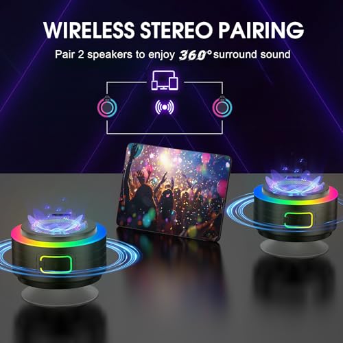 Bluetooth Shower Speaker Stereo Sound with Suction Cup, Built-in Mic | Portable Bluetooth Speaker with Lanyard, IPX7 Waterproof Wireless Speakers Bluetooth 5.4 for Bathroom/Party/Beach/Gift, Black