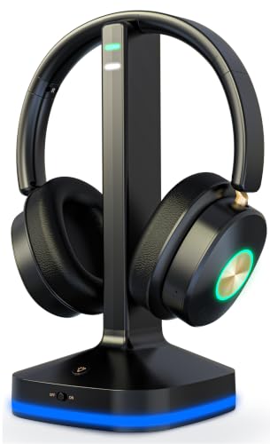 Wireless Headphones for TV, TV Headphones Wireless for Senior with Digital Optical RCA AUX 3.5 MM Transmitter Charging Dock, Over Ear Headphones with Low Latency & HiFi Sound, Gifts for Parent/Elderly