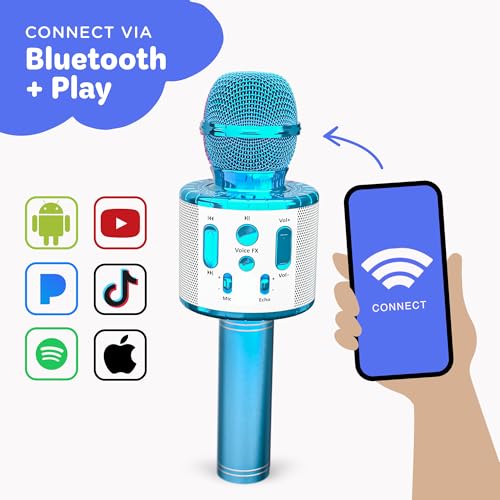 Move2Play, Kids Karaoke Microphone | Includes Pre-Loaded Songs & Bluetooth | Kids Birthday Party Gift | Toy for All Ages 2, 3, 4, 5, 6+ Year Old Girls, Boys & Toddlers - color: Blue