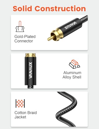 VANAUX Subwoofer Cable Digital Audio Coaxial Cable [24K Gold Plated Connectors] S/PDIF RCA to RCA Cable for Home Theater, Soundbar, Projector, Gaming Console, Amplifier, Speaker (10feet/3m) - size: 10feet/3m